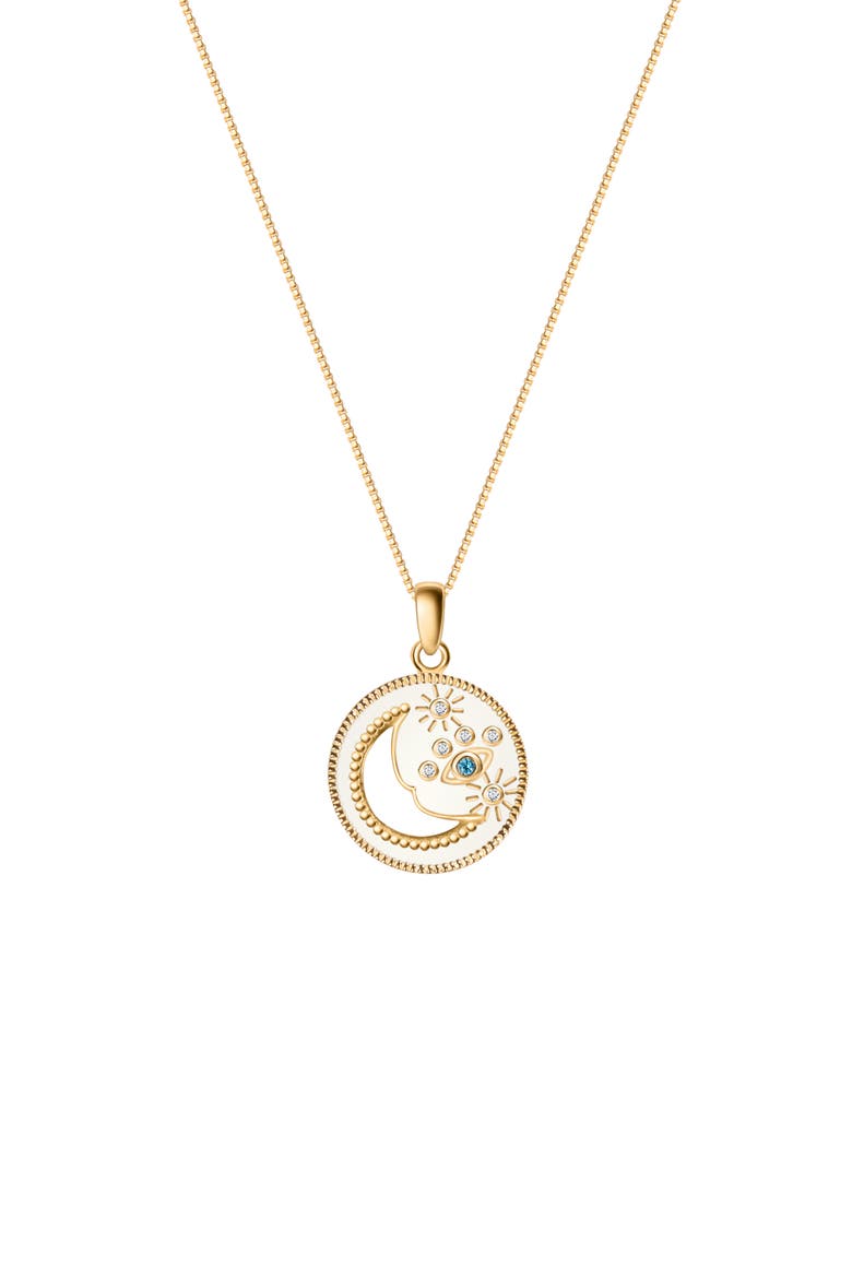 Celestial Impression - White Enamel Moon & Stars Necklace, Main, color, Gold/White