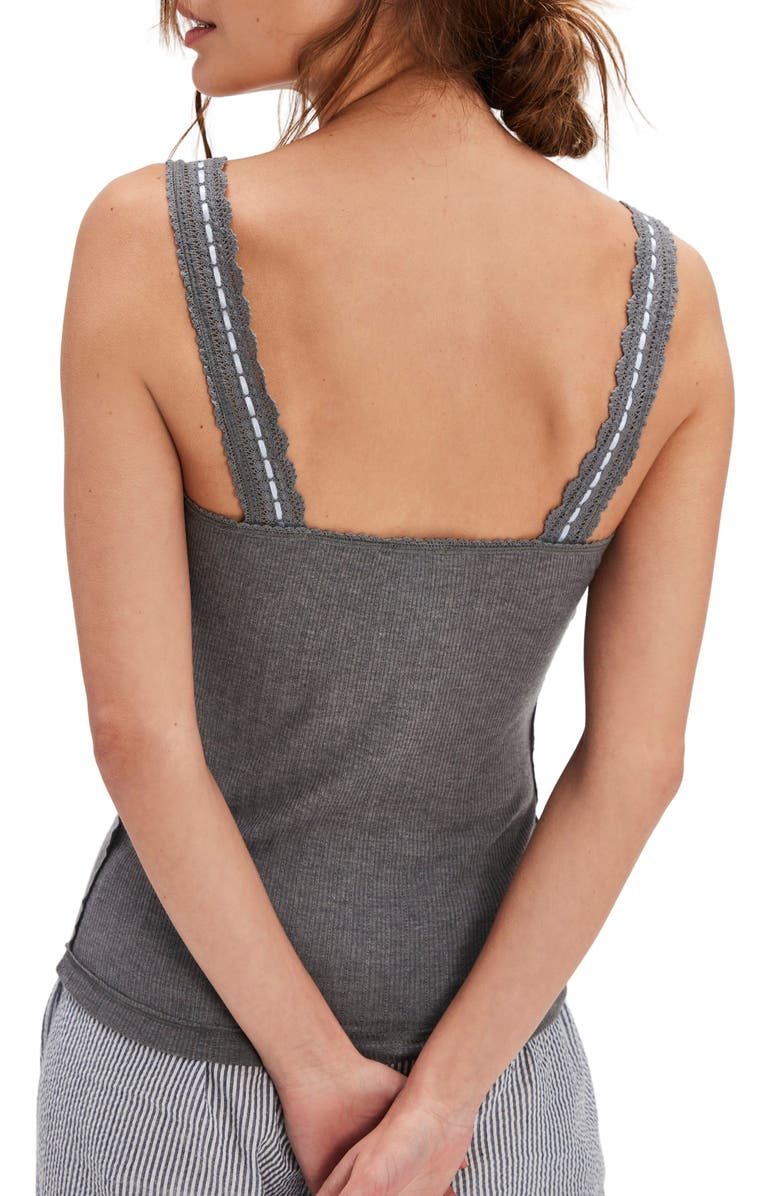 Free People Only You Lace Trim Tank, Alternate, color, Heather Grey