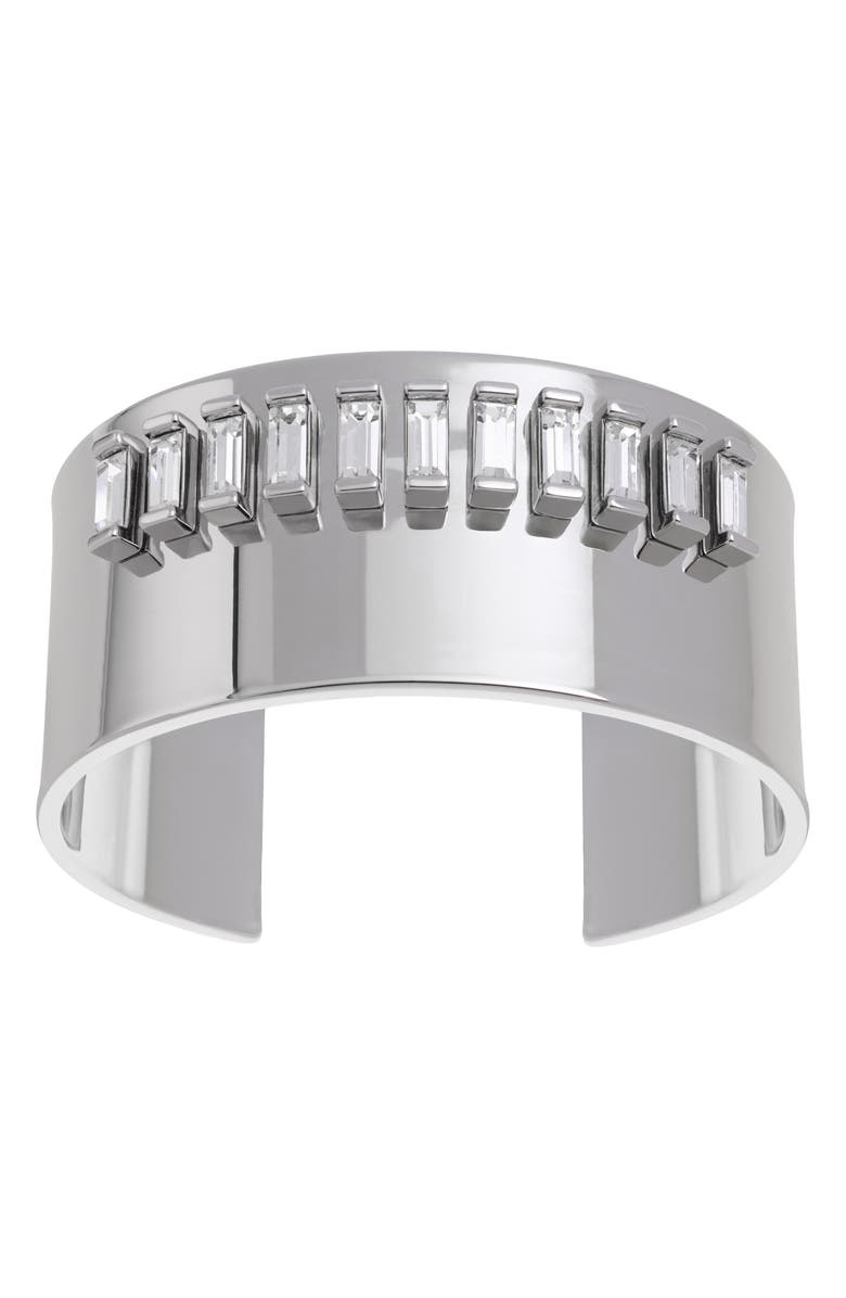 Reiss Lyra Linear Crystal Cuff Bracelet, Alternate, color, Silver Tone / Clear Crystal