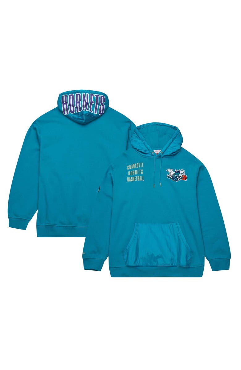 Mitchell & Ness Men's Mitchell & Ness Teal Charlotte Hornets Team OG 2.0 Vintage Logo Fleece Pullover Hoodie, Main, color,