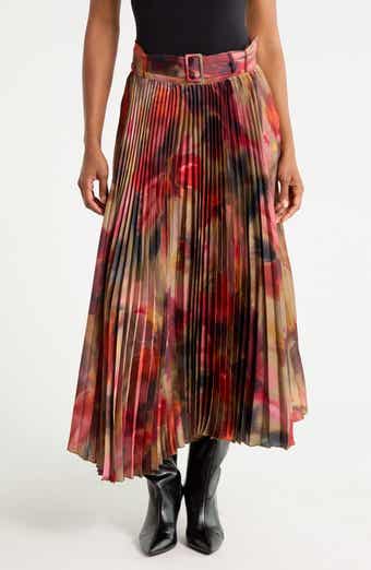 Belted Pleated Midi Skirt