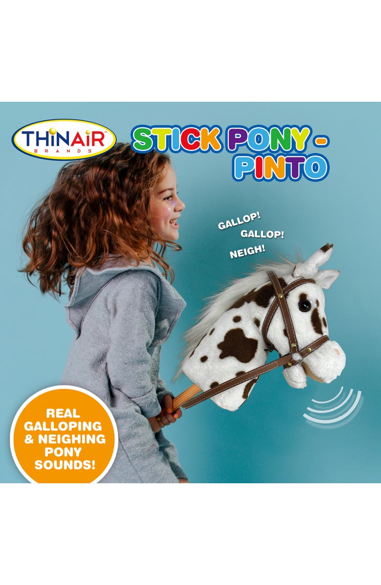 Playful Minds 34 Inch Wood Stick Ride On Pony, Pinto, Alternate, color, Multicolored