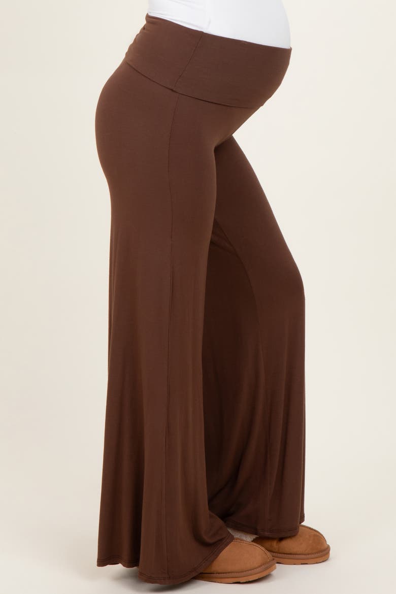 Fold Over Waist Wide Leg Lounge Pants, Alternate, color, Brown