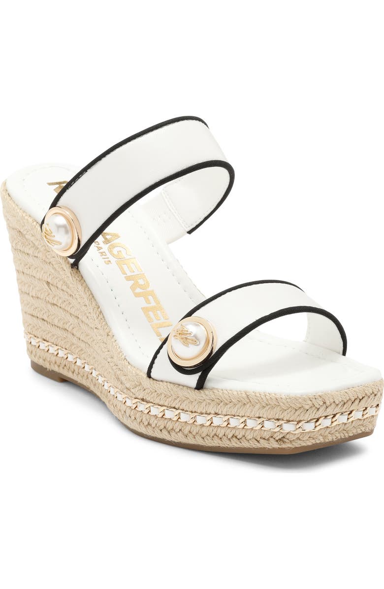 KARL LAGERFELD PARIS Carsen Espadrille Platform Wedge Sandal, Main, color, Bright White/ Black