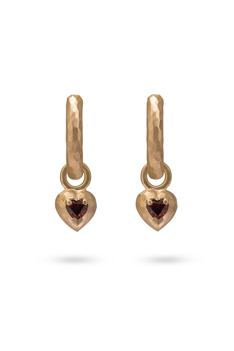 Wander Hoops Medium with Heart Charms Red Garnet, Main, color, Red Garnet
