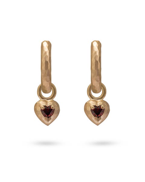 Wander Hoops Medium with Heart Charms Red Garnet