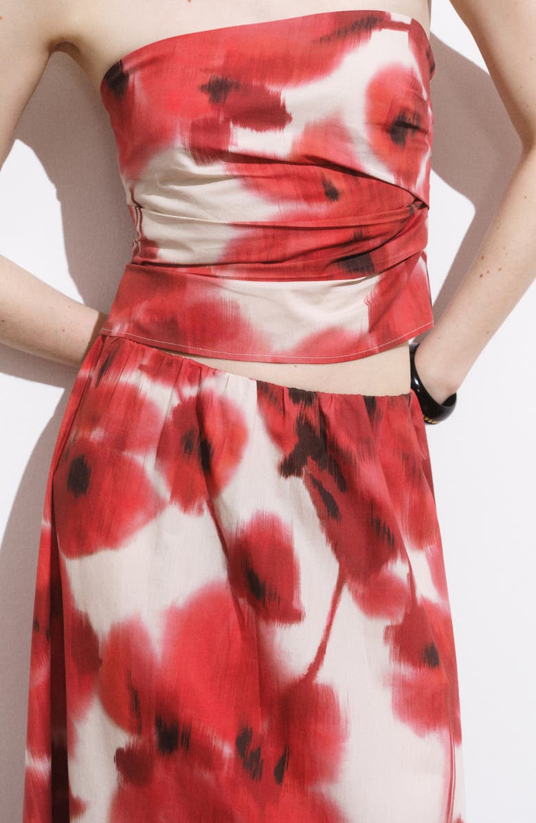 MANGO Floral Strapless Cotton Top, Alternate, color, Ecru