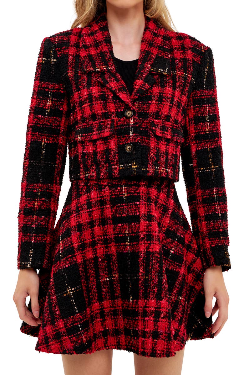 English Factory Check Tweed Crop Jacket, Alternate, color, 
