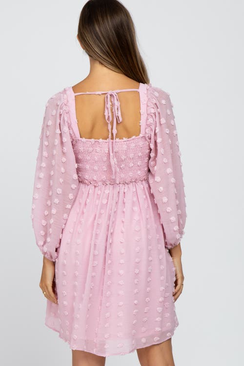 Pinkblush Textured Dot Smocked Square Neck Chiffon Dress In Pink
