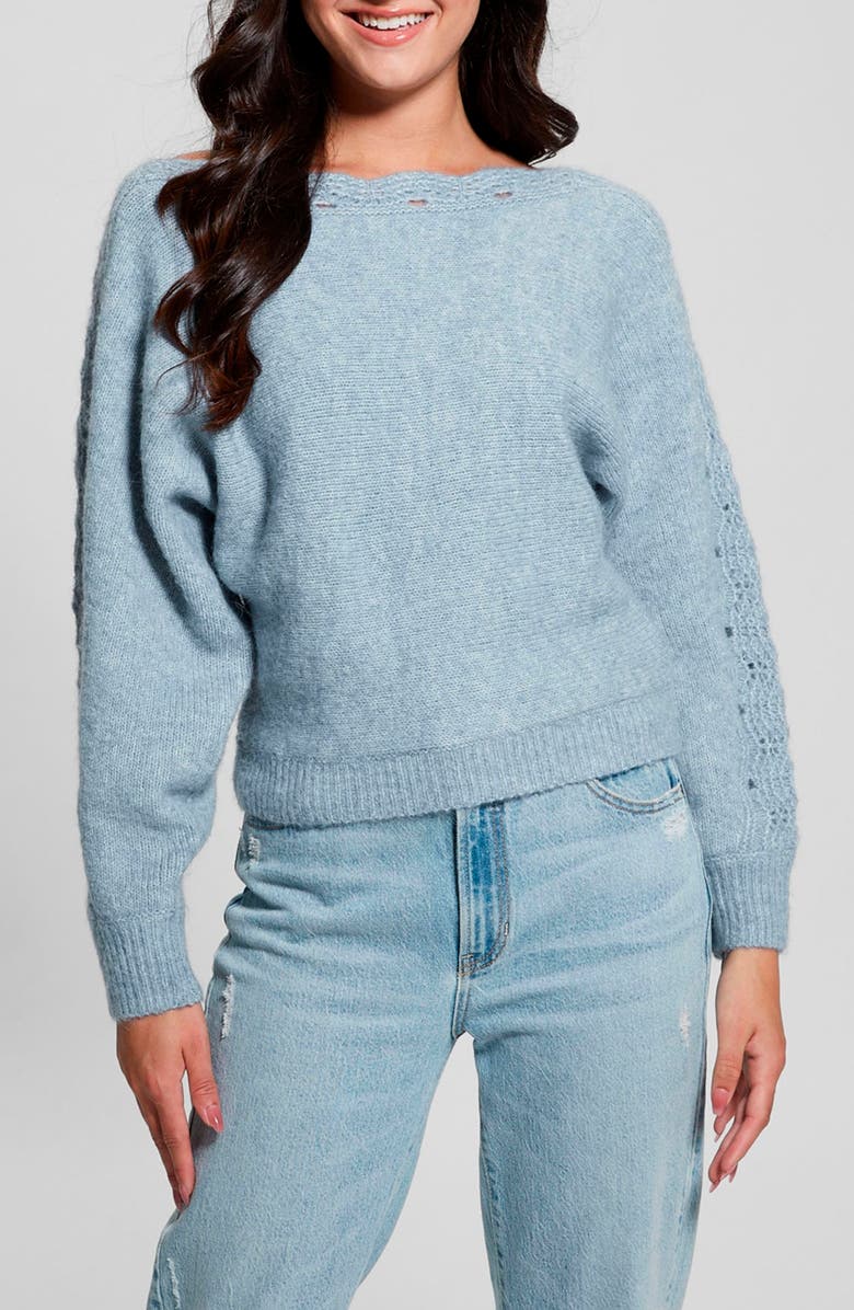 GUESS Malorie Pointelle Detail Dolman Sleeve Sweater, Main, color, Blue Ribbon
