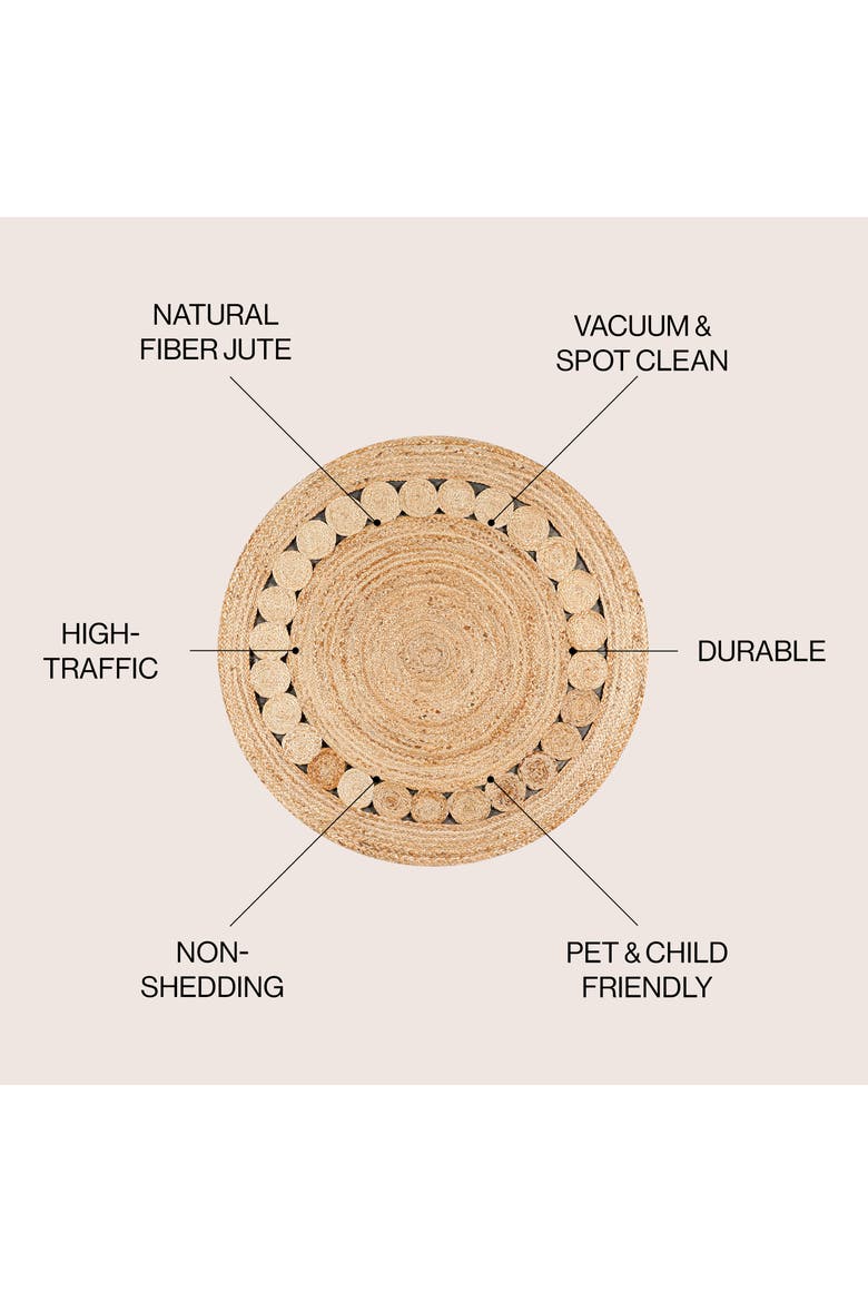 Dahlia Round Natural Jute Boho Circle Natural Round Area Rug, Alternate, color, Natural