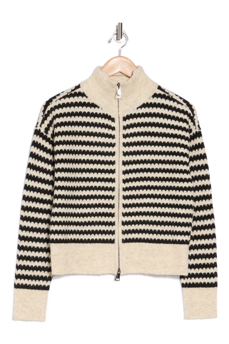 Stripe Zip Front Crop Cardigan, Alternate, color, FAWN/BLACK