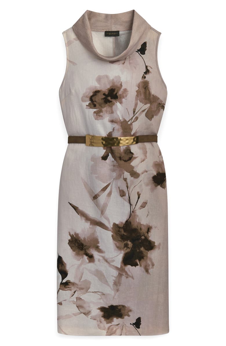 Donna Karan New York Floral Sleeveless Linen Blend Sheath Dress, Alternate, color, Cobblstone