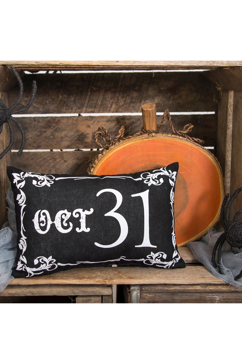 Gothic Script "Oct 31" Halloween Small Petite Accent Pillow 8" x 12", Alternate, color, Black