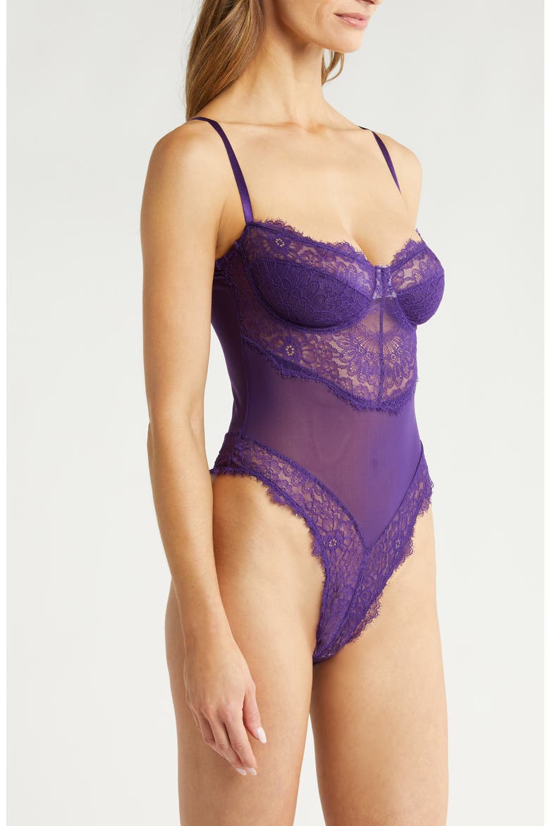 Mesh & Lace Underwire Teddy, Alternate, color, VIOLET