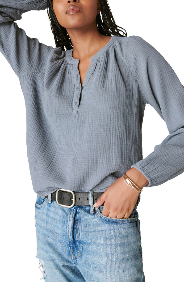 Lucky Brand Long Sleeve Cotton Gauze Blouse, Alternate, color,