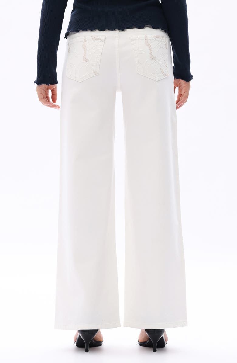 Bayeas Lace Inset Embroidered Wide Leg Jeans, Alternate, color, White