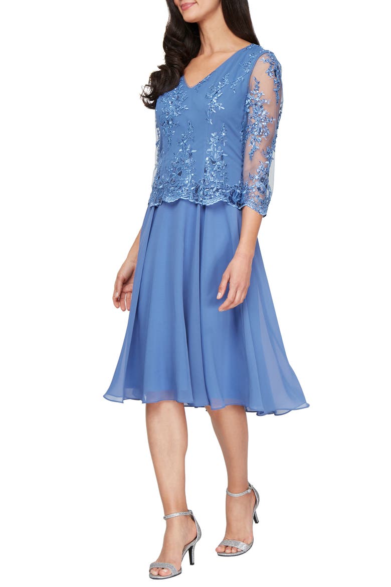 Floral Embroidered Mock Two-Piece Dress, Main, color, CORNFLOWER