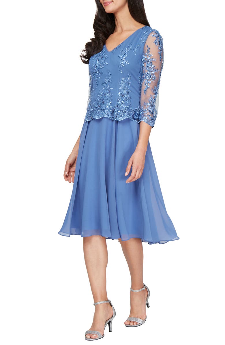 Alex Evenings Floral Embroidered Mock Two-Piece Dress, Main, color, Cornflower