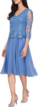 Alex Evenings Floral Embroidered Mock Two-Piece Dress