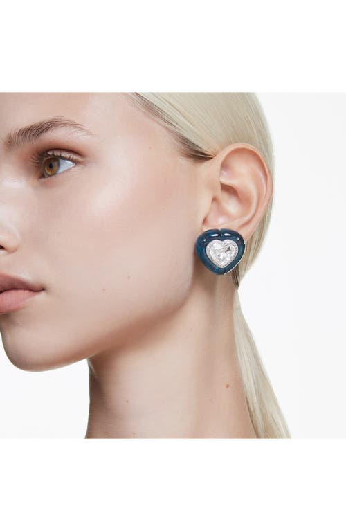 Swarovski Dulcis Heart Cut Clip Earrings In Blue