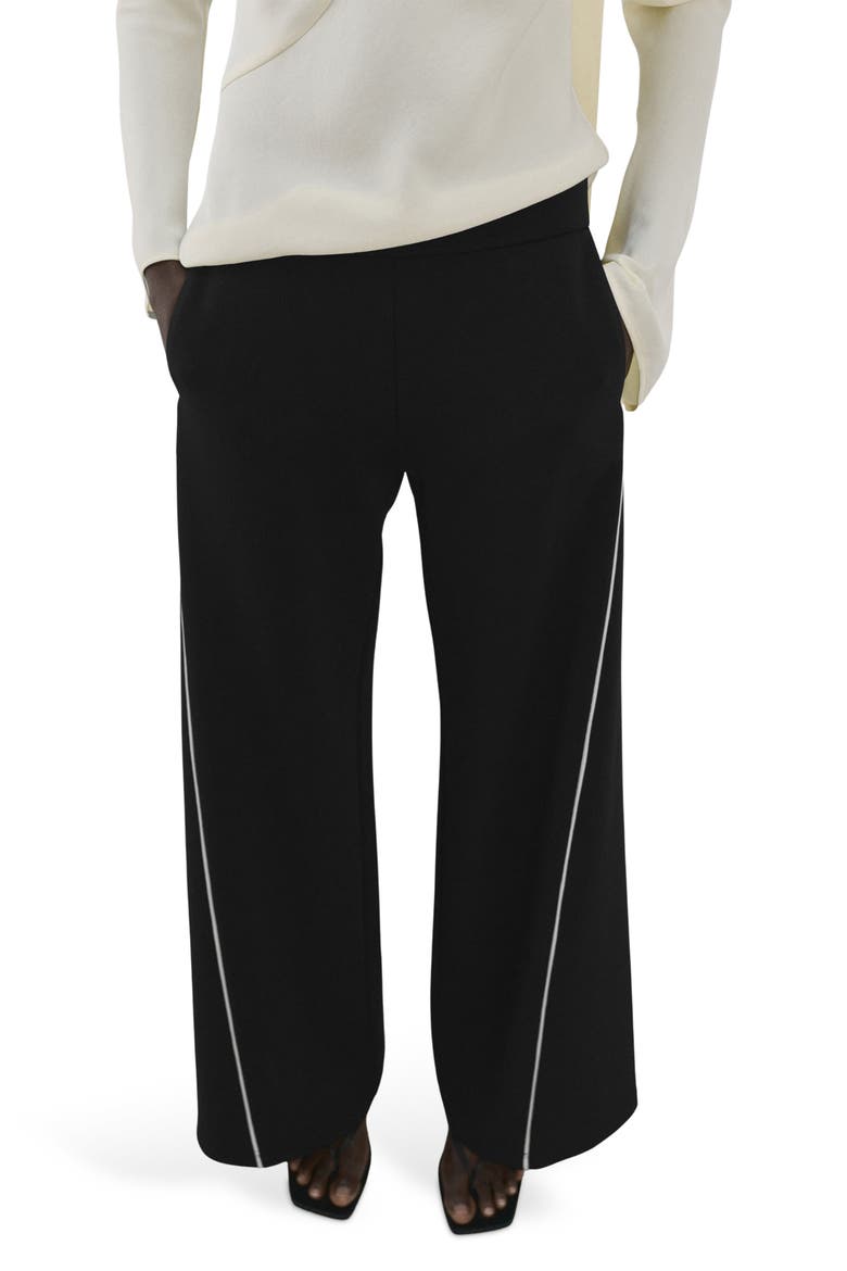 Side Piped Knit Wide Leg Pants, Main, color, BLACK