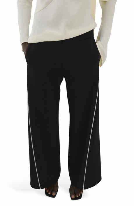 Side Piped Knit Wide Leg Pants