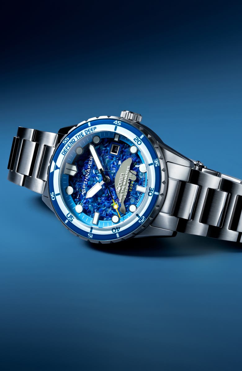 SPINNAKER x 4ocean Hass Manatee Limited Edition Automatic Bracelet Watch, 43mm, Alternate, color, 