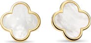 DEVATA Mother of Pearl Clover Stud Earrings in 14K Gold, 14mm