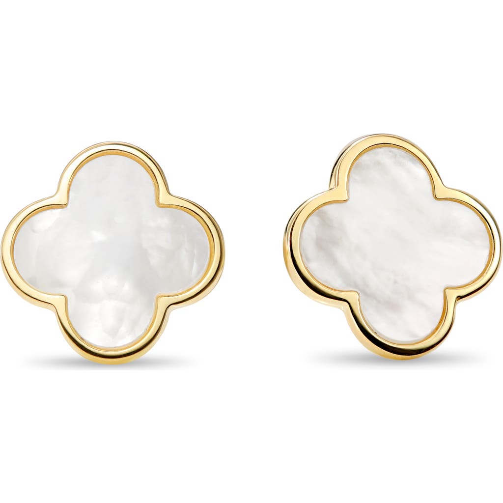 Devata Mother Of Pearl Clover Stud Earrings In Gold