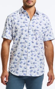 Robert Graham Alboran Sailboat Print Short Sleeve Cotton Button-Up Shirt