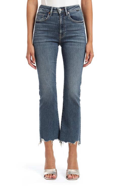 Anika High Waist Fray Hem Crop Flare Jeans