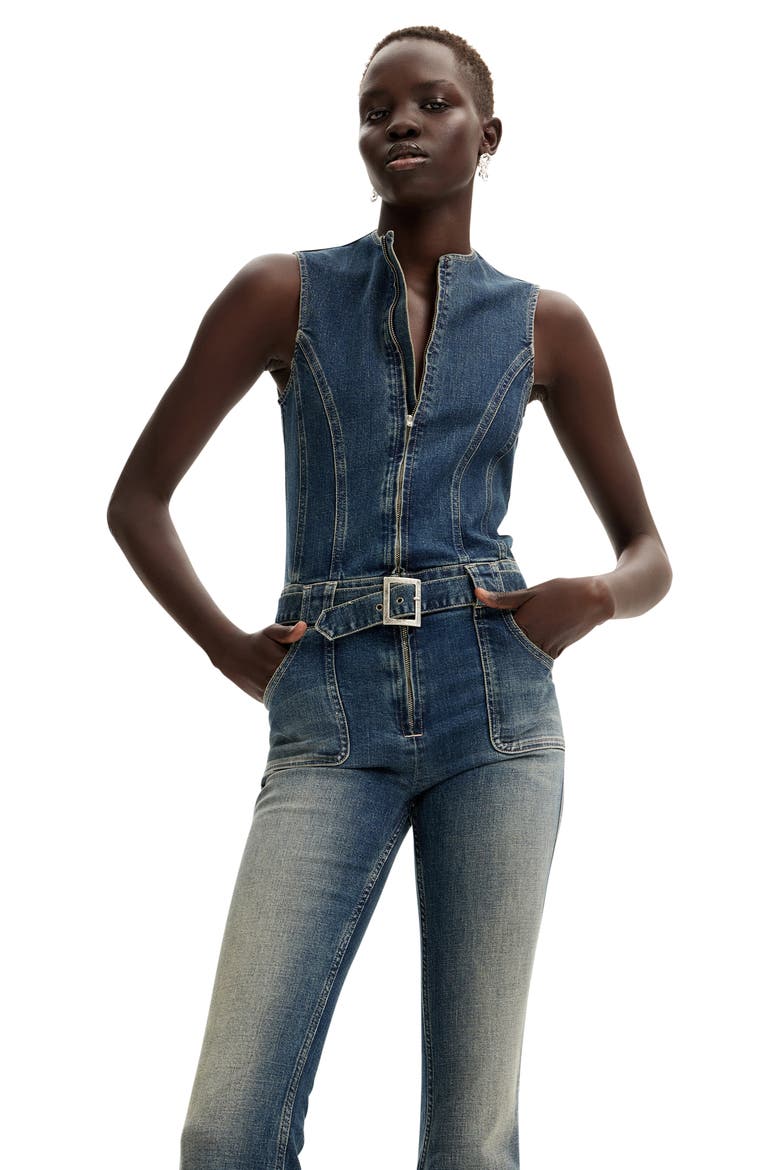 Danas Sleeveless Denim Jumpsuit, Alternate, color, BLUE