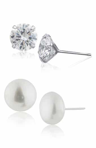 Set of 2 Cultured Pearl & Cubic Zirconia Stud Earrings (Nordstrom Exclusive)