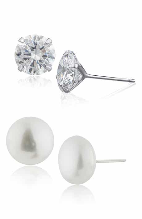 JARDIN Set of 2 Cultured Pearl & Cubic Zirconia Stud Earrings