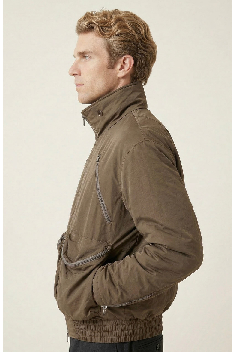 Zip Front High Collar Bomber Jacket, Alternate, color, Taupe