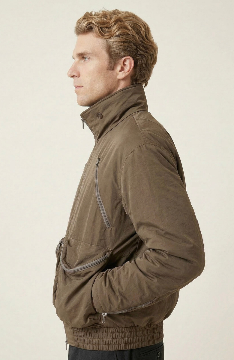 Modenaire Zip Front High Collar Bomber Jacket, Alternate, color, Taupe