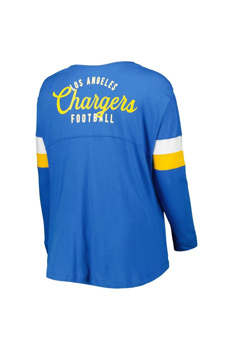 Women's New Era Powder Blue Los Angeles Chargers Plus Size Athletic Varsity Lace-Up V-Neck Long Sleeve T-Shirt, Alternate, color, Powder Blue