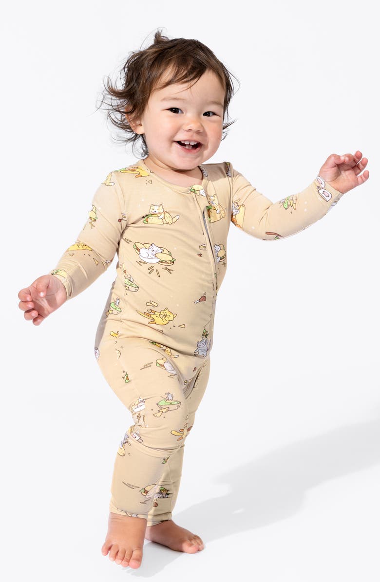 Bellabu Bear Foodie Cats Convertible Footie Pajamas, Alternate, color, 