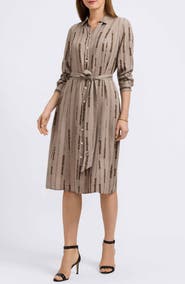 Foxcroft Fiona Chain Stripe Belted Shirtdress