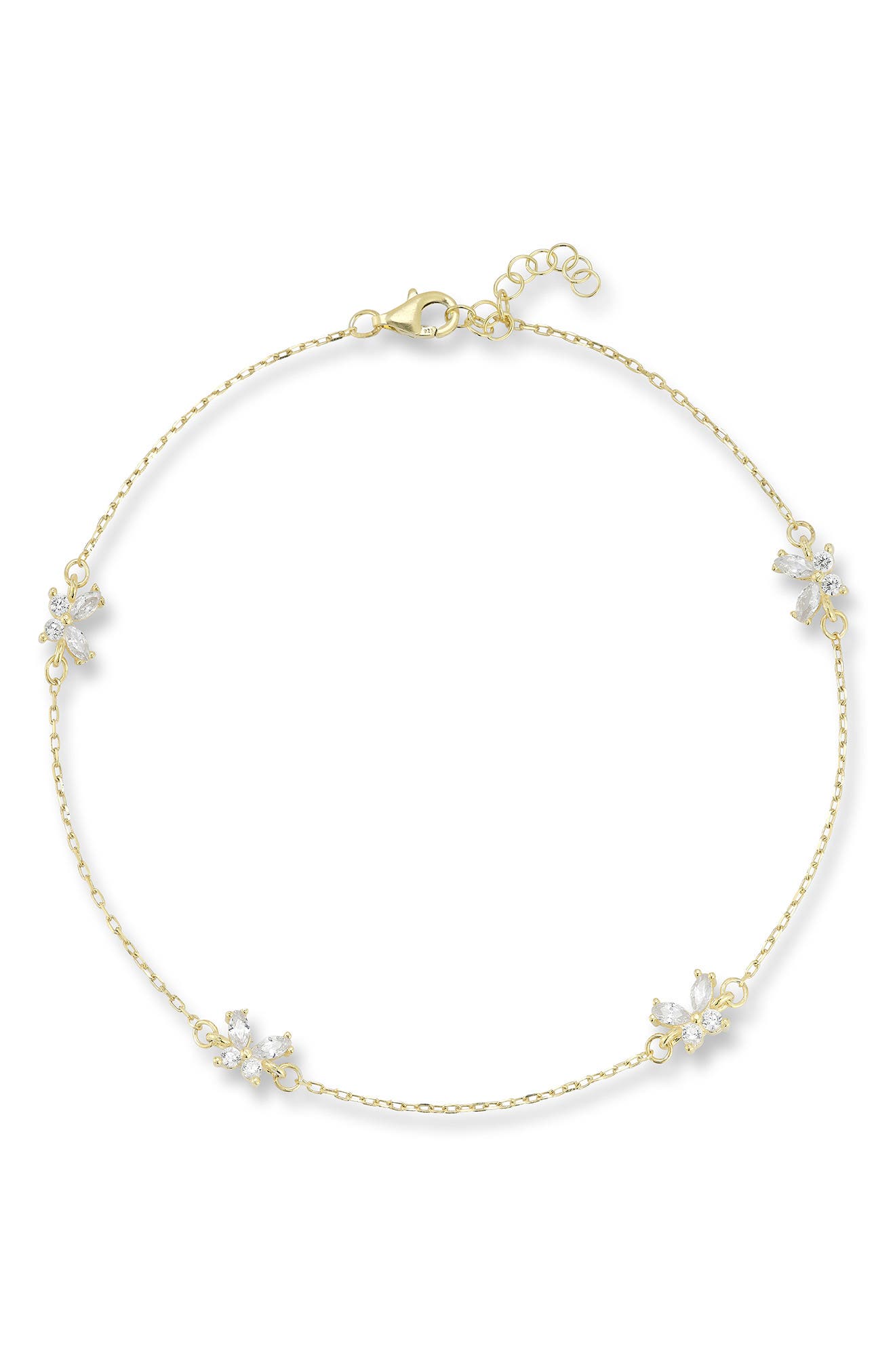 14K Gold Plate Cubic Zirconia Butterfly Anklet