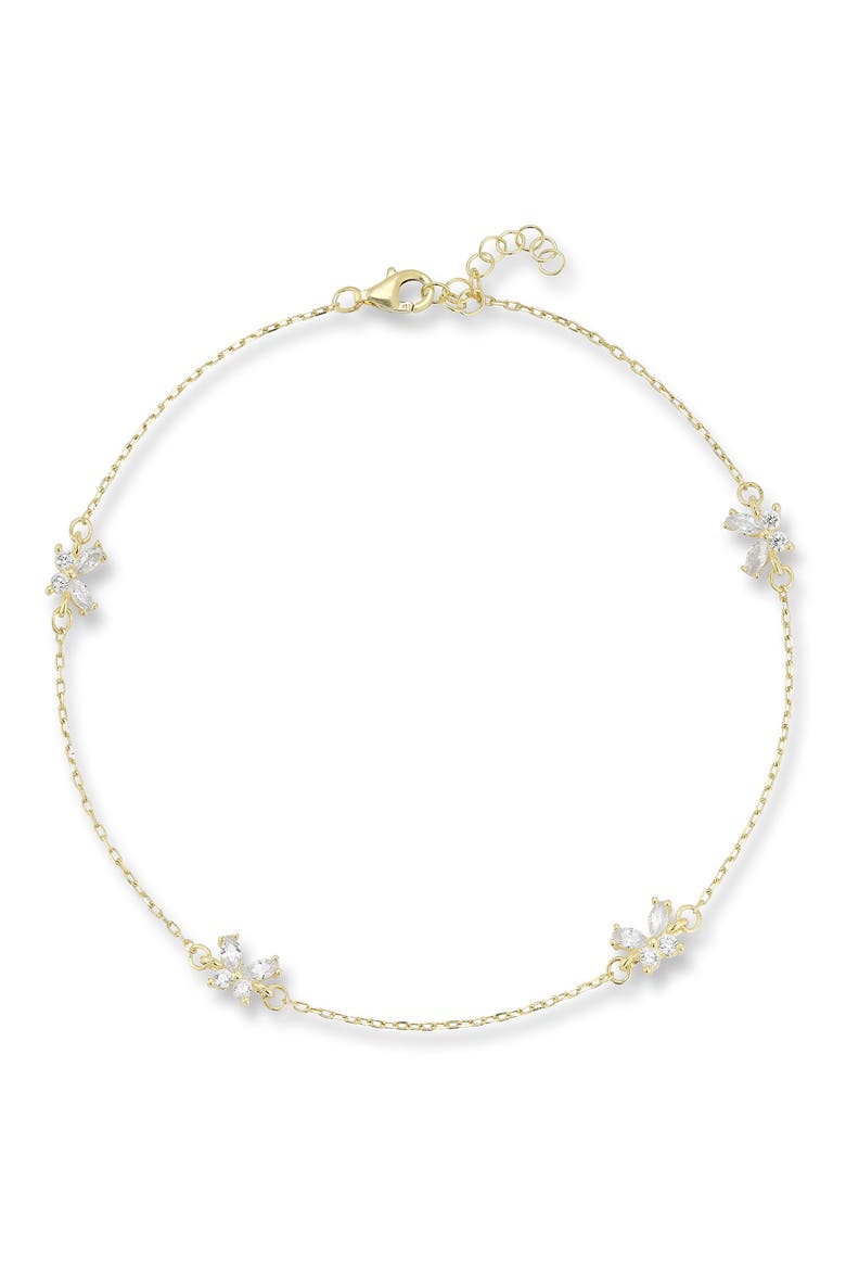 14K Gold Plate Cubic Zirconia Butterfly Anklet, Main, color, GOLD