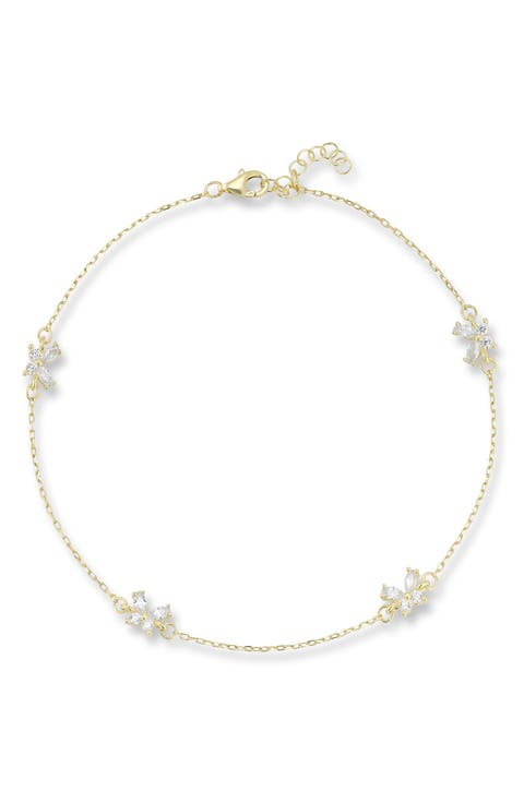 14K Gold Plate Cubic Zirconia Butterfly Anklet