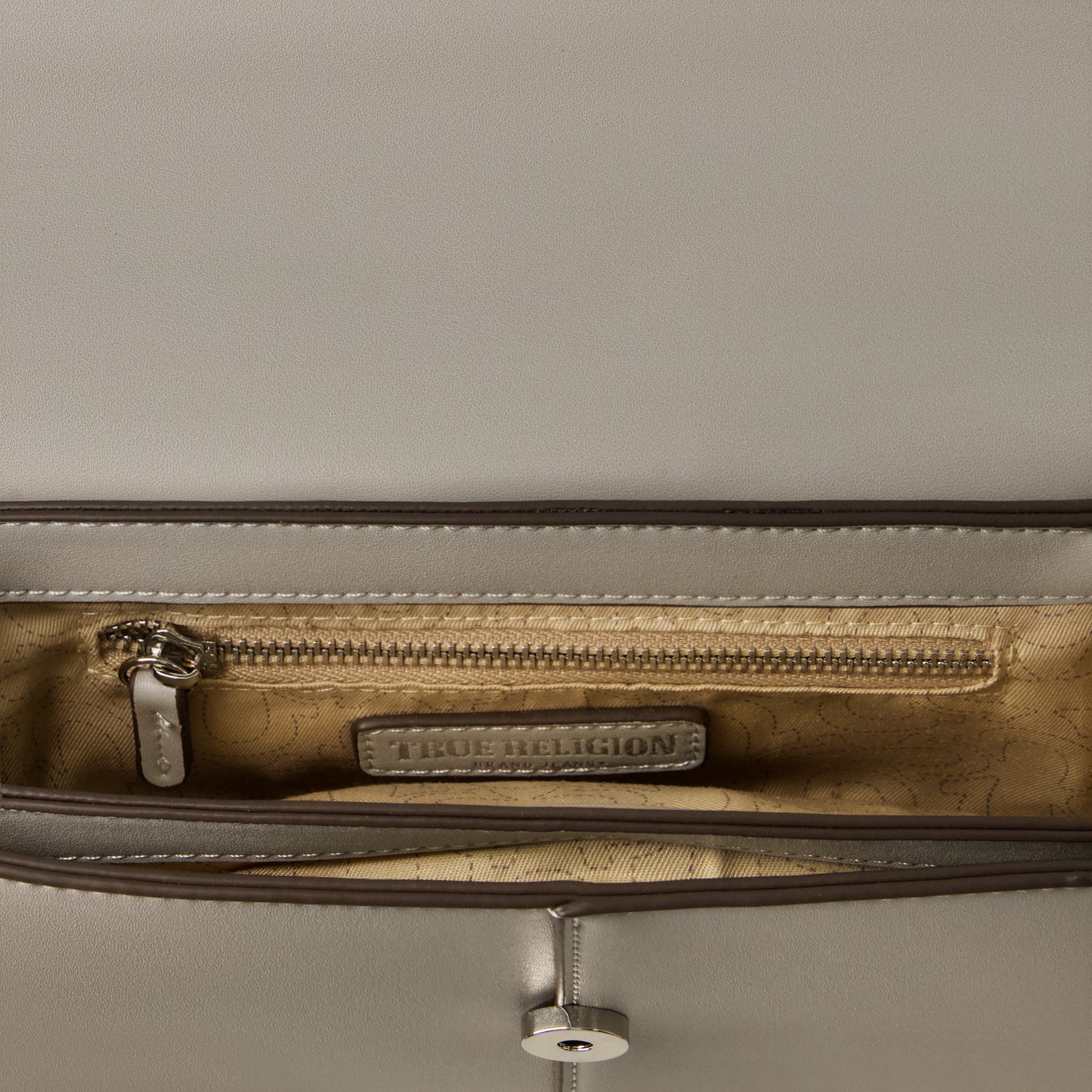 True Religion Shoulder Bag with Signature Logo Accent, Alternate, color, Light Grey