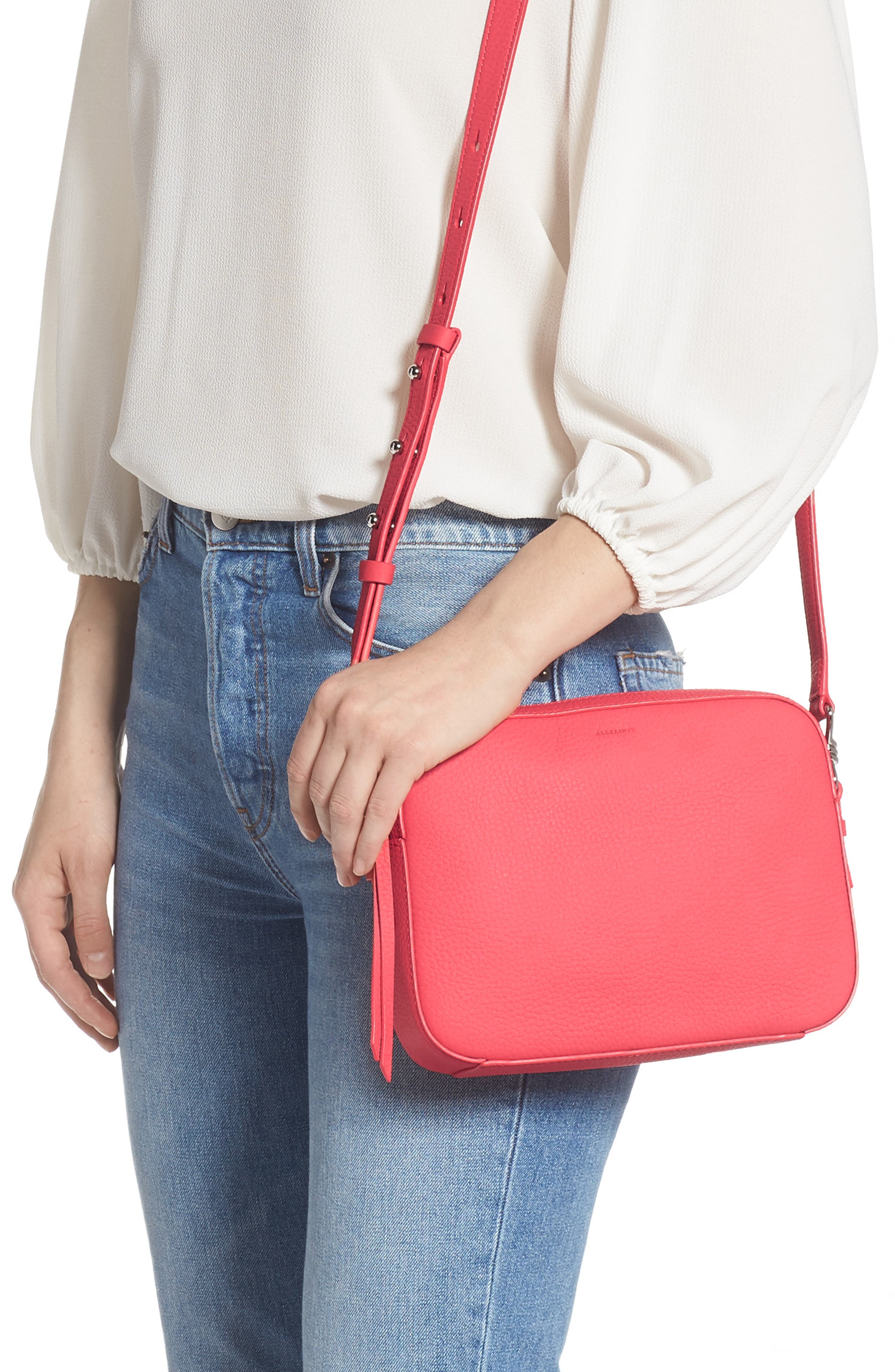 AllSaints Captain Lea Leather Crossbody Bag, Alternate, color, Coral Pink