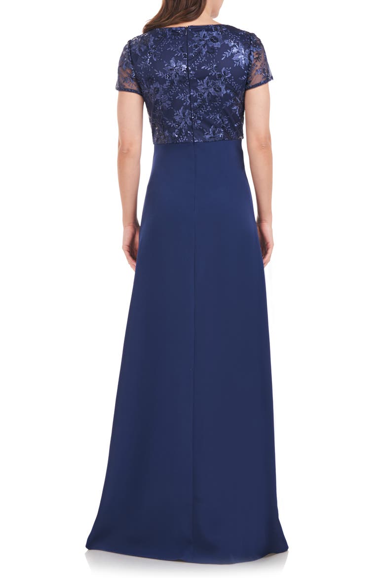 Rae Floral Embroidered Bow Detail A-Line Gown, Alternate, color, NAVY