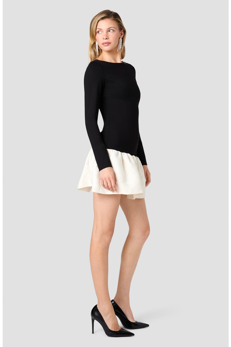 Cleo Ponte Combo Structured Long Sleeve Minidress, Alternate, color, BLACK WITH PORCELAIN CREAM
