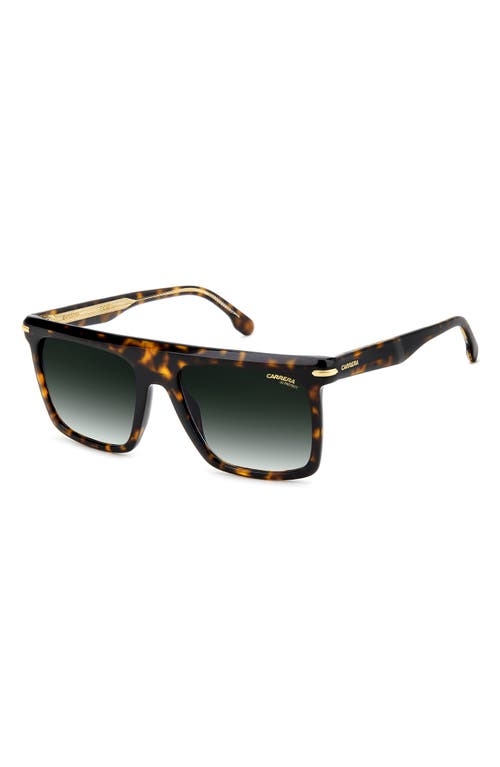 Carrera Eyewear 56mm Gradient Rectangular Flat Top Sunglasses In Havana/green Shaded