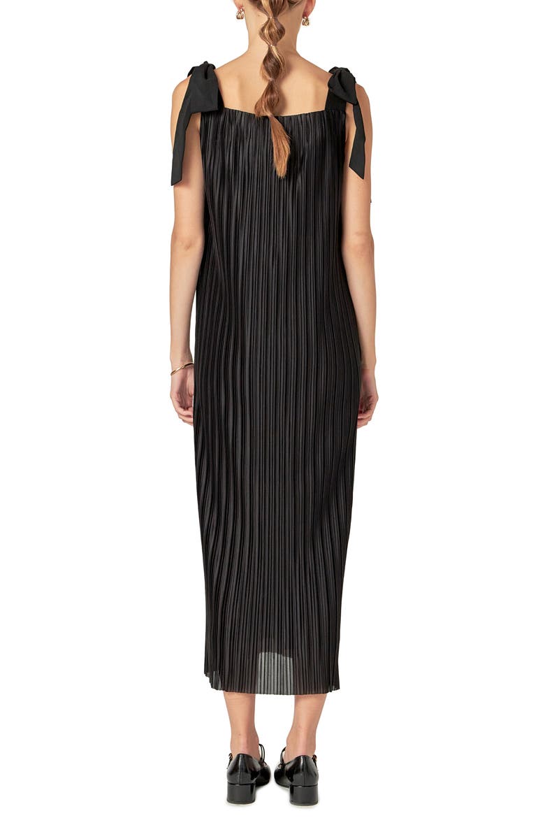 Bow Detail Pleated Maxi Dress, Alternate, color, BLACK