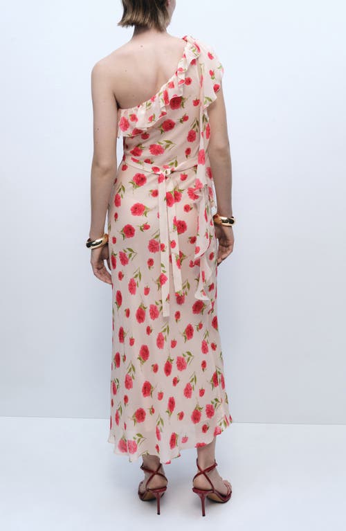Shop Mango Rose Ruffle One-shoulder Maxi Dress In Ecru